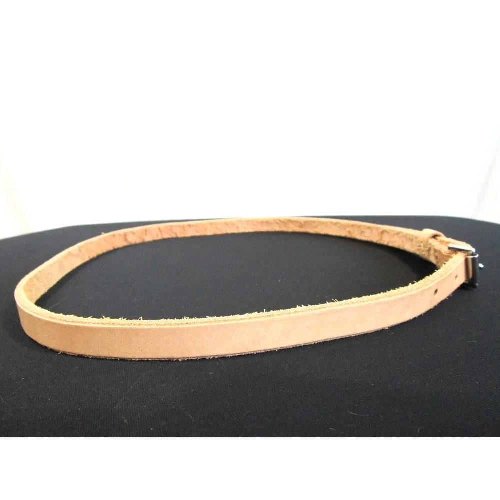Handmade Nude Beige Natural Leather Silver Buckle Skinny Belt Sz M /L, 32